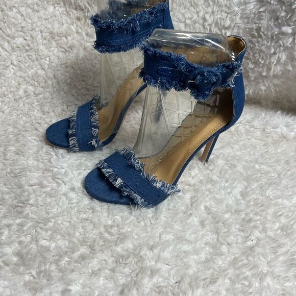 Melly Kanden Blue Denim fringe ankle strap heels sandals size 8.5 - Picture 3 of 9